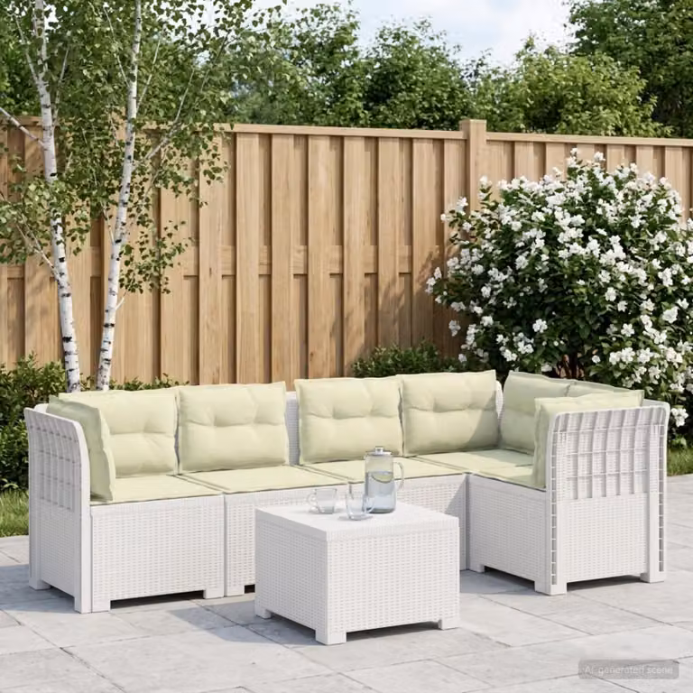 Set da giardino vidaXL a forma di L con divani, tavolino e cuscini in polyrattan bianco