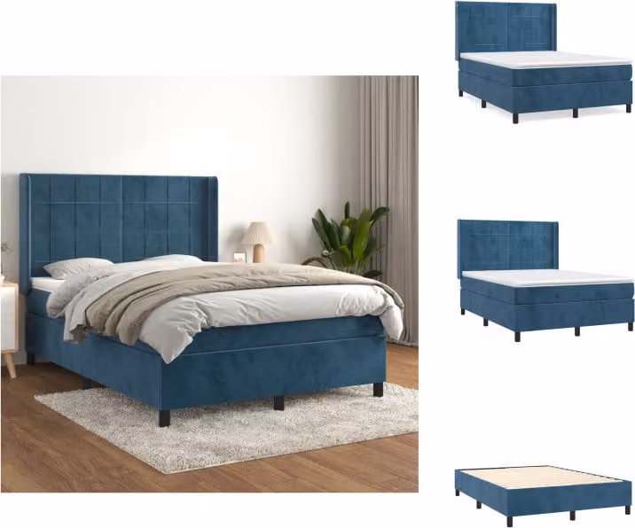 vidaXL Letto a molle con materasso blu scuro 140x200 cm in velluto - Letti e strutture letto
