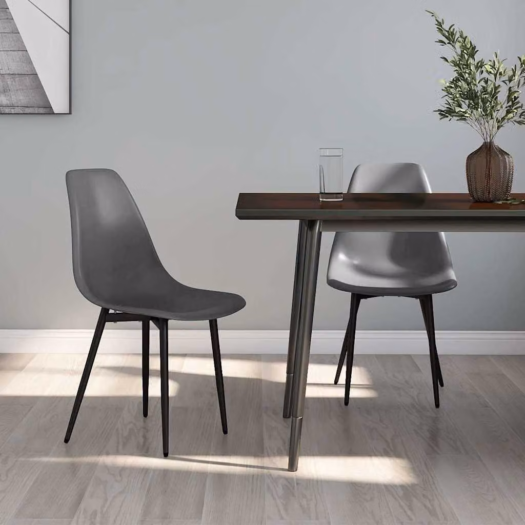Set di 2 sedie da pranzo vidaXL in plastica e metallo grigie con design minimalista per cucina e sala da pranzo