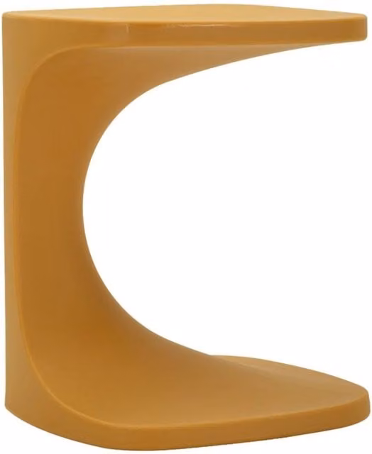 Tavolino Ibiza a forma di C in plastica senape 42x42x52 cm