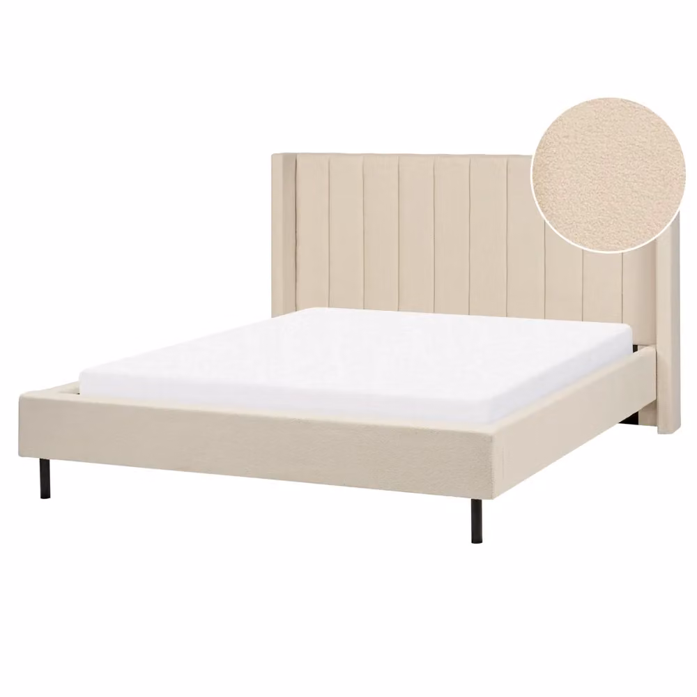 Letto matrimoniale Beliani in tessuto bouclé beige con doghe in legno stile moderno L/P: 160 x 200 cm – 2