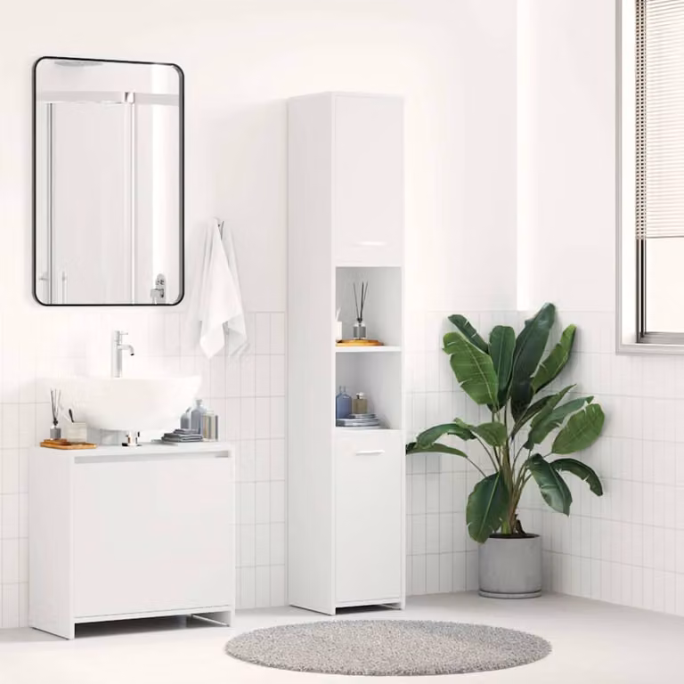 Mobile da bagno moderno vidaXL bianco in legno tecnico con ante a battente L 30 cm x P 30 cm x H 183,5 cm