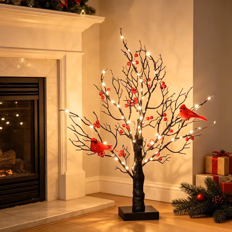 Lampada a forma di uccello rosso, con luci LED, dimensioni 54x12x12 cm, decorazione natalizia