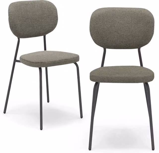 Set di 2 sedie da pranzo imbottite Vanessa Redokasa con design moderno, gambe coniche in metallo e rivestimento in tessuto idrorepellente colore tortora