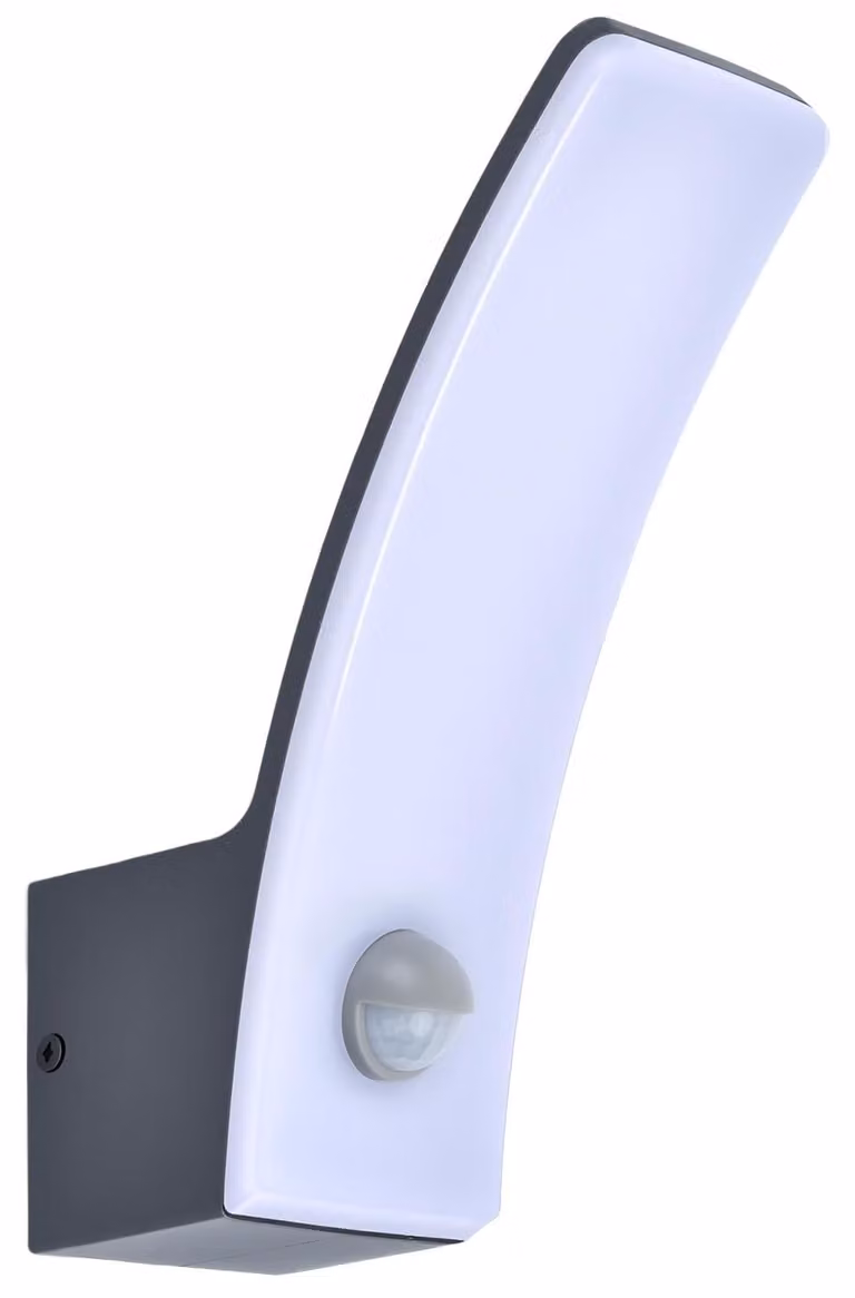 Lampada da parete a LED per esterni LUTEC Kilo, 12W, 1280 lumen, sensore di movimento, colore nero, temperatura di colore 3000K