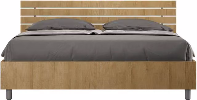 Letto Matrimoniale 160x190 cm con Rete e Contenitore Testata Doghe Inclinata Ankel Quercia