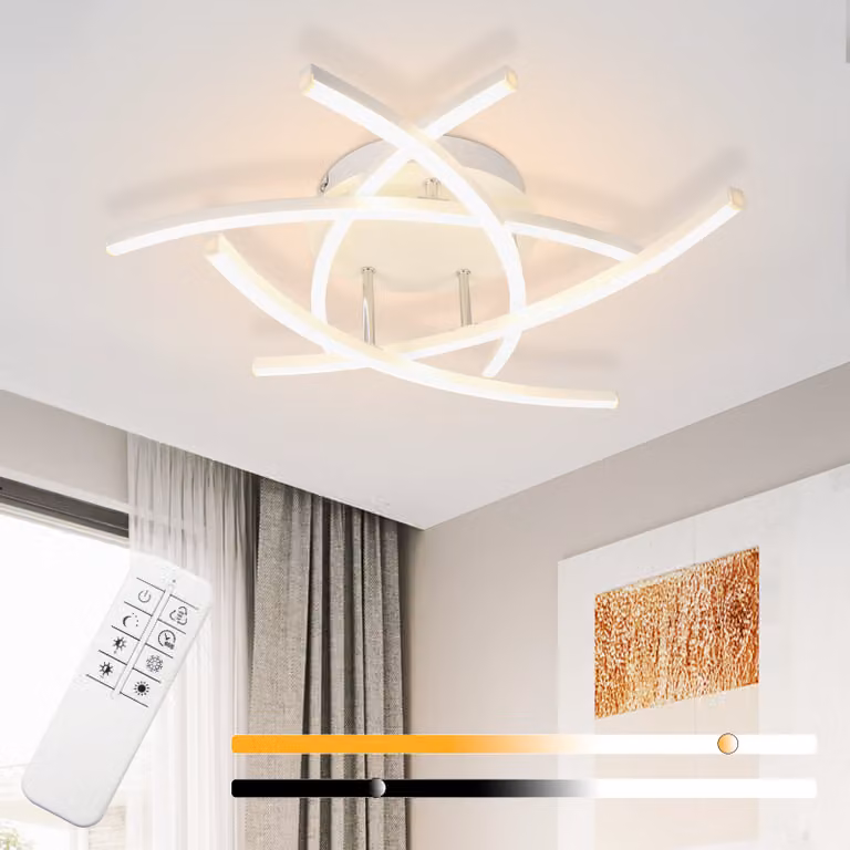 ZMH Lampada a soffitto LED, lampada da soffitto, lampada per camera da letto o soggiorno, 32W, dimmerabile con telecomando, lampada per corridoio, colore bianco, realizzata in metallo, ideale per camere da letto