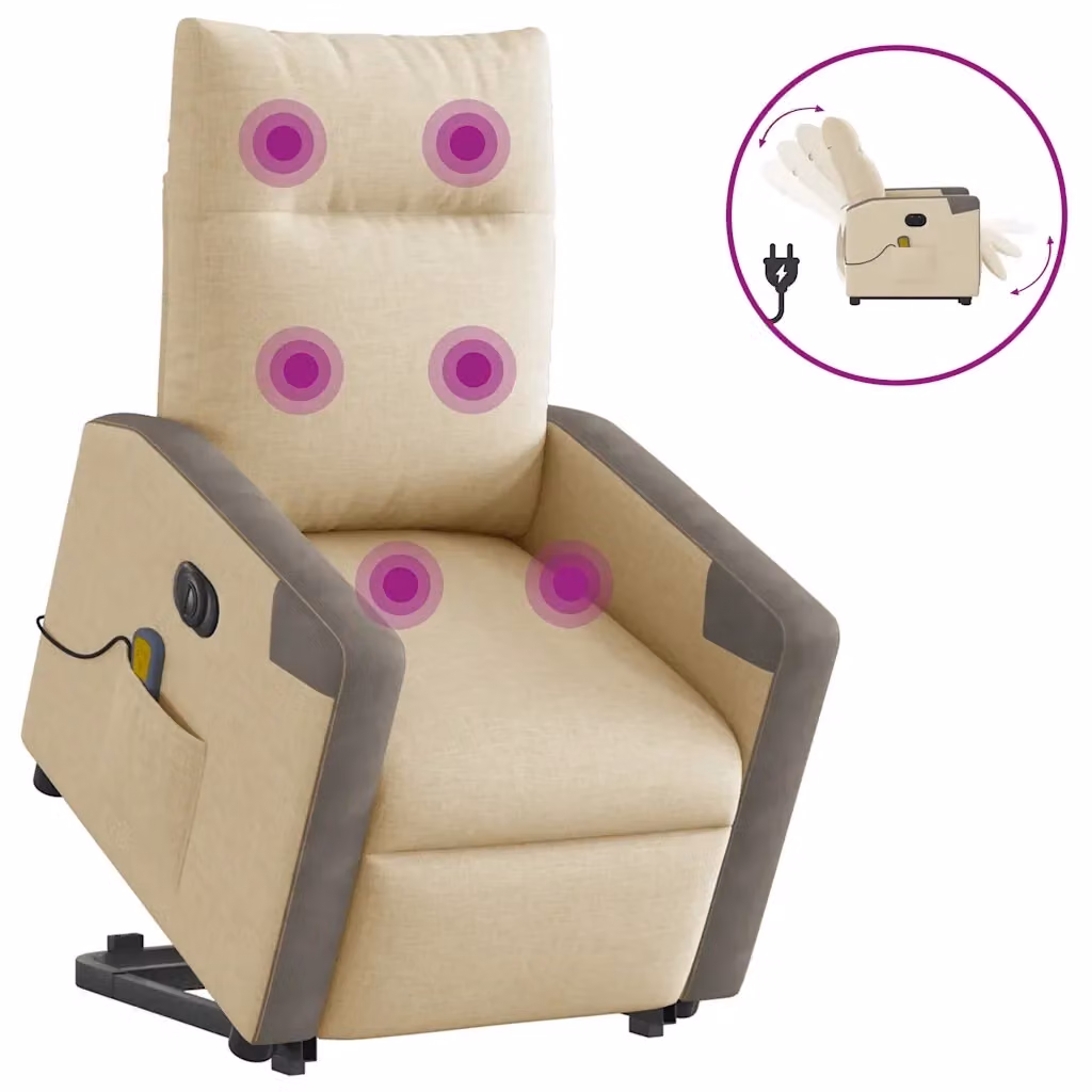 Poltrona Alzapersona Elettrica con Massaggio vidaXL in Tessuto Beige o Grigio per Anziani – 2