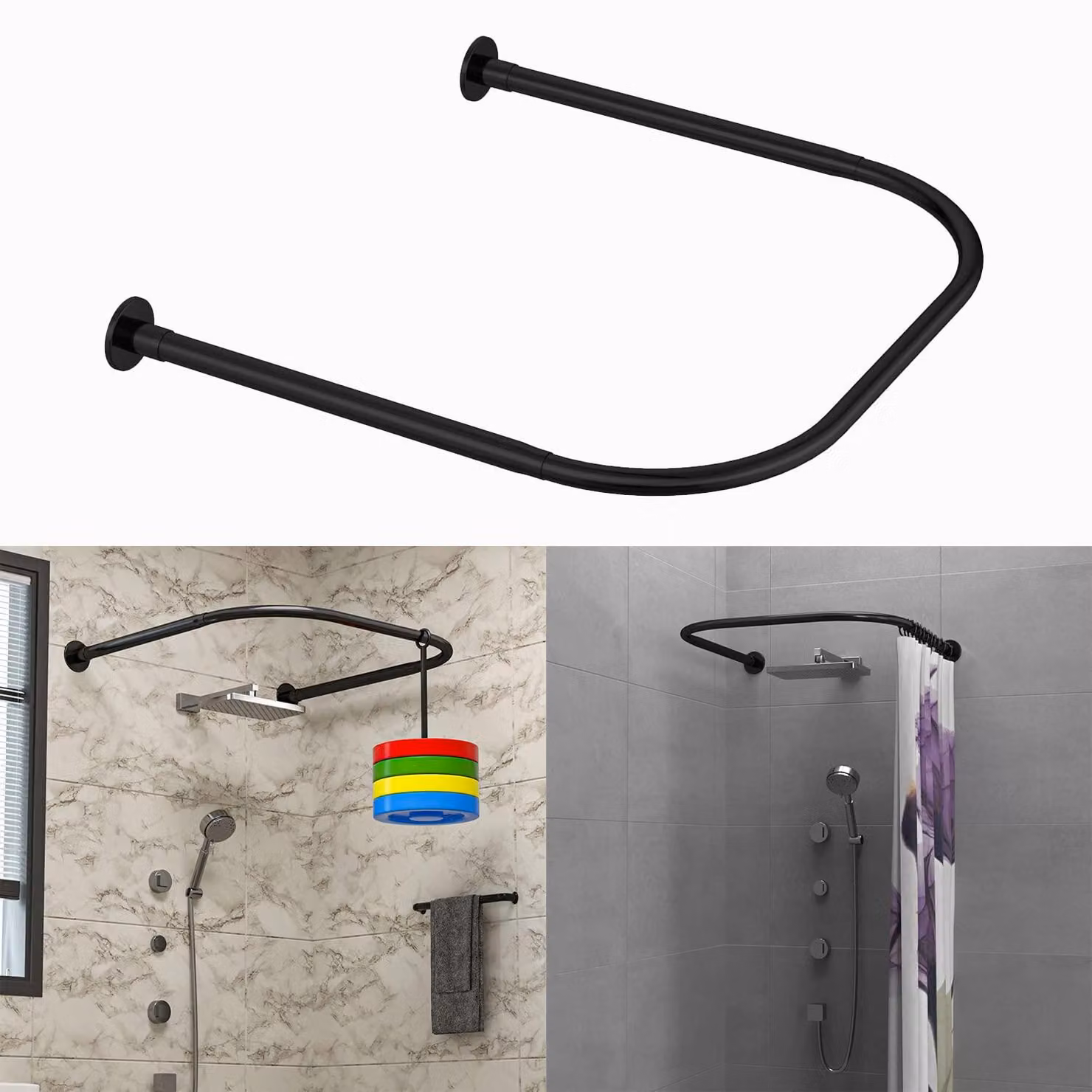 Sbarra regolabile per tenda da doccia, 80-120 cm, colore nero