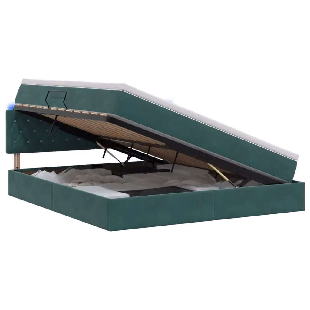 Letto con contenitore e illuminazione LED vidaXL in velluto verde, L/P/H: 200 x 140 x 88 cm – 2