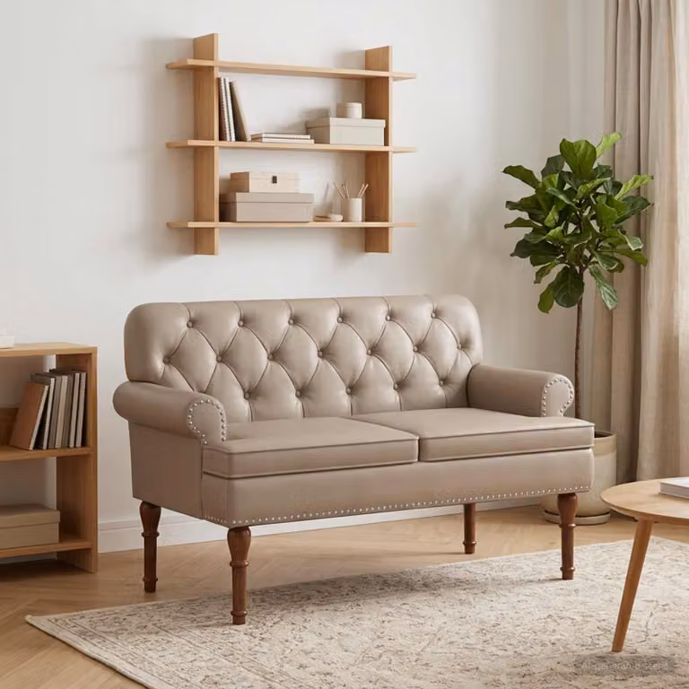 Loveseat vidaXL con bottoni imbottiti in velluto Cappuccino L: 120 cm, P: 65 cm, H: 77 cm