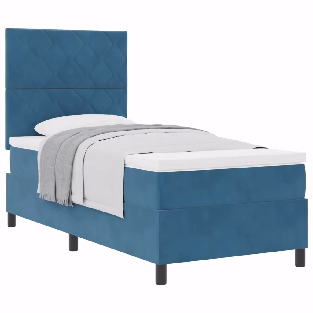 Letto a molle moderno vidaXL con testiera in velluto blu, L/P/H: 90 x 190 cm – 2