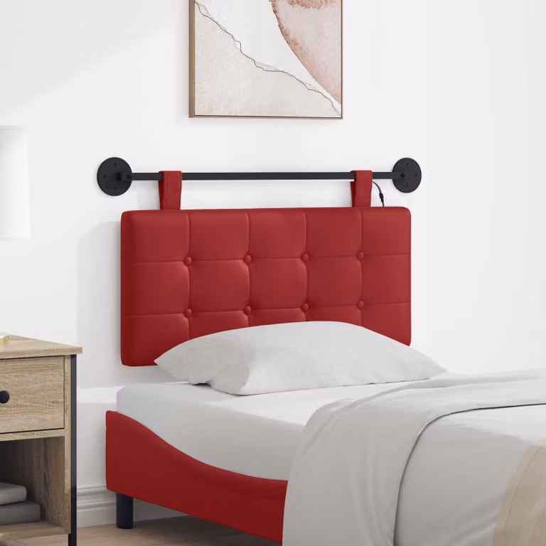 Testiera per letto sospesa vidaXL con luce LED integrata in similpelle rosso vino