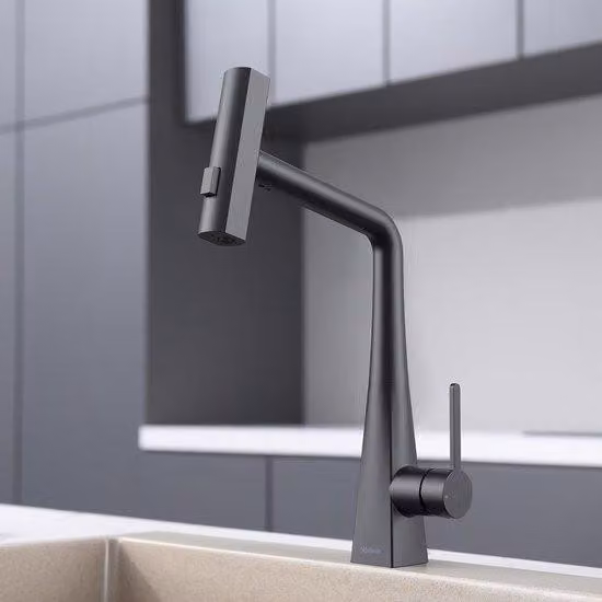Rubinetto da cucina nero, con doccetta, 3 tipi di getto, orientabile a 360°, acciaio inossidabile