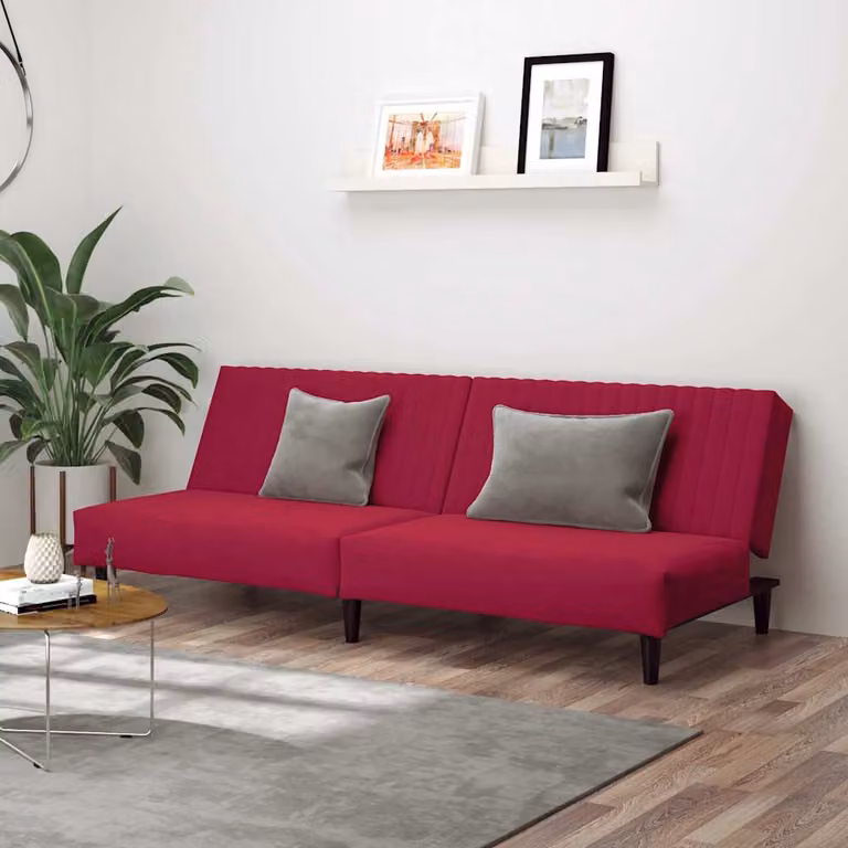 vidaXL Divano Letto Click-Clack in Velluto Rosso con Struttura in Legno Solido e Poggiatesta Regolabile, L/P/H: 200 x 90 x 69 cm