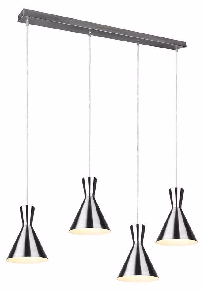 Lampada a sospensione, metallo, finitura nichel opaco, 4 luci, altezza 150 cm