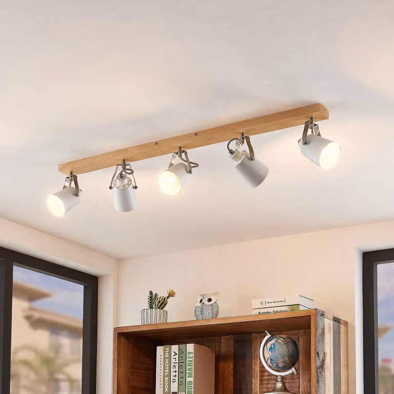 Plafoniera soffitto Blana Lindby, dimmerabile, Legno chiaro, Soggiorno / Sala da pranzo, Legno, Scandinavo, Plafoniera