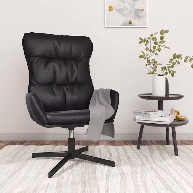 Poltrona Relax Reclinabile Girevole 360 Design Moderno in Similpelle Nera con Braccioli e Struttura in Metallo – 1