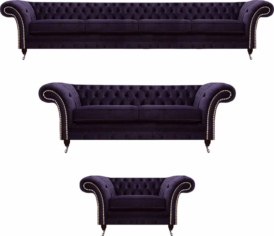 Luxus Sofa Garnitur Lila Design Chesterfield Polstermöbel Wohnzimmer