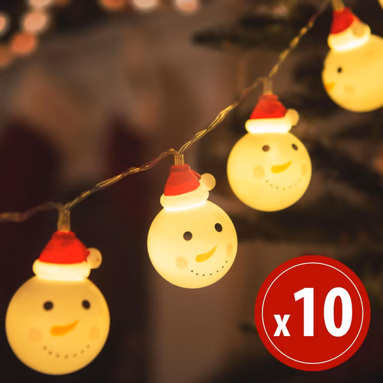Catena luminosa a LED - a forma di pupazzo di neve - 10 LED - 1,1 metri