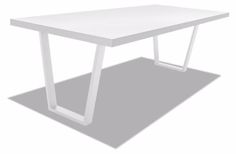 Tavolo da pranzo in legno e metallo con piedi trapezoidali bianchi - 220x100 cm
