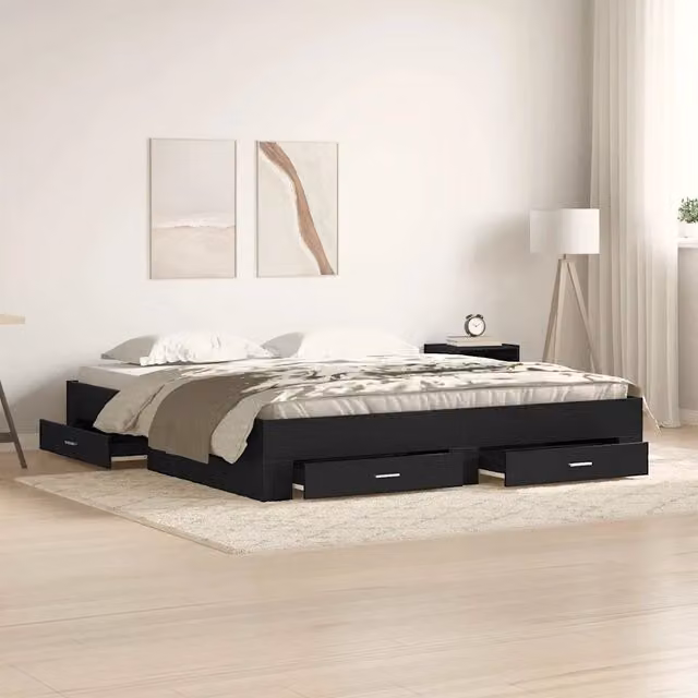 Struttura del letto-Giroletto Rovere Nero 180 x 200 cm Legno multistrato 779331