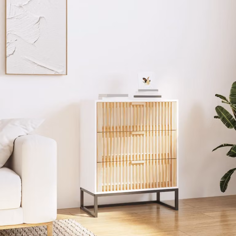 Credenza bianca vidaXL in legno e metallo L: 60 cm, P: 30 cm, H: 75 cm