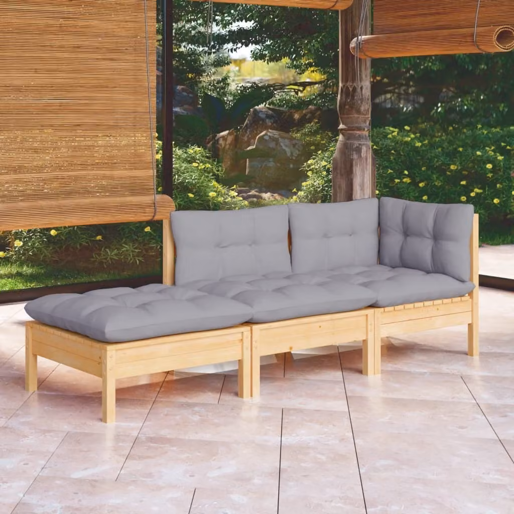 Maison Exclusive - Set Divani da Giardino 3 pz con Cuscini Grigi Massello di Pino