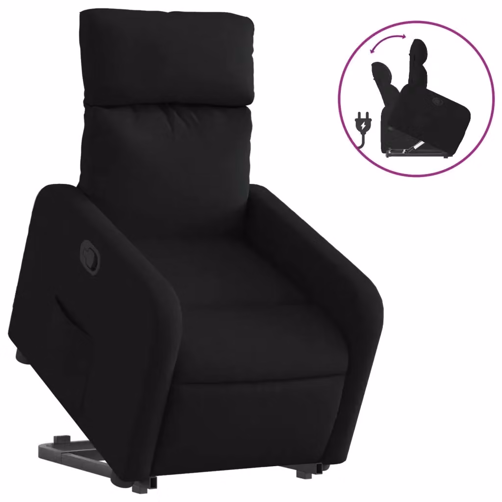 vidaXL Poltrona Alzapersona Reclinabile Nera in Tessuto con Assistenza Elettrica per Anziani – 2