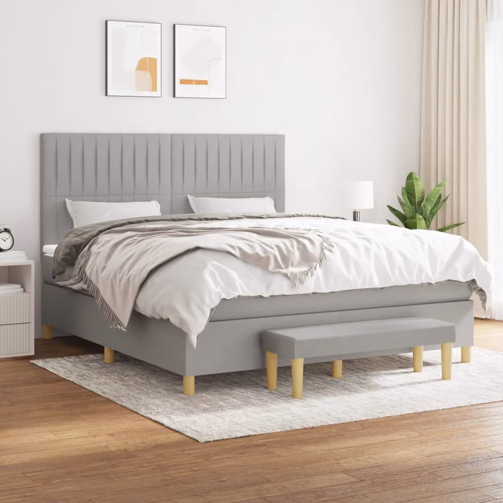 vidaXL Giroletto a Molle Ibrido con Materasso in Tessuto Grigio e Bianco L: 180 cm, P: 200 cm, H: 128 cm – 1