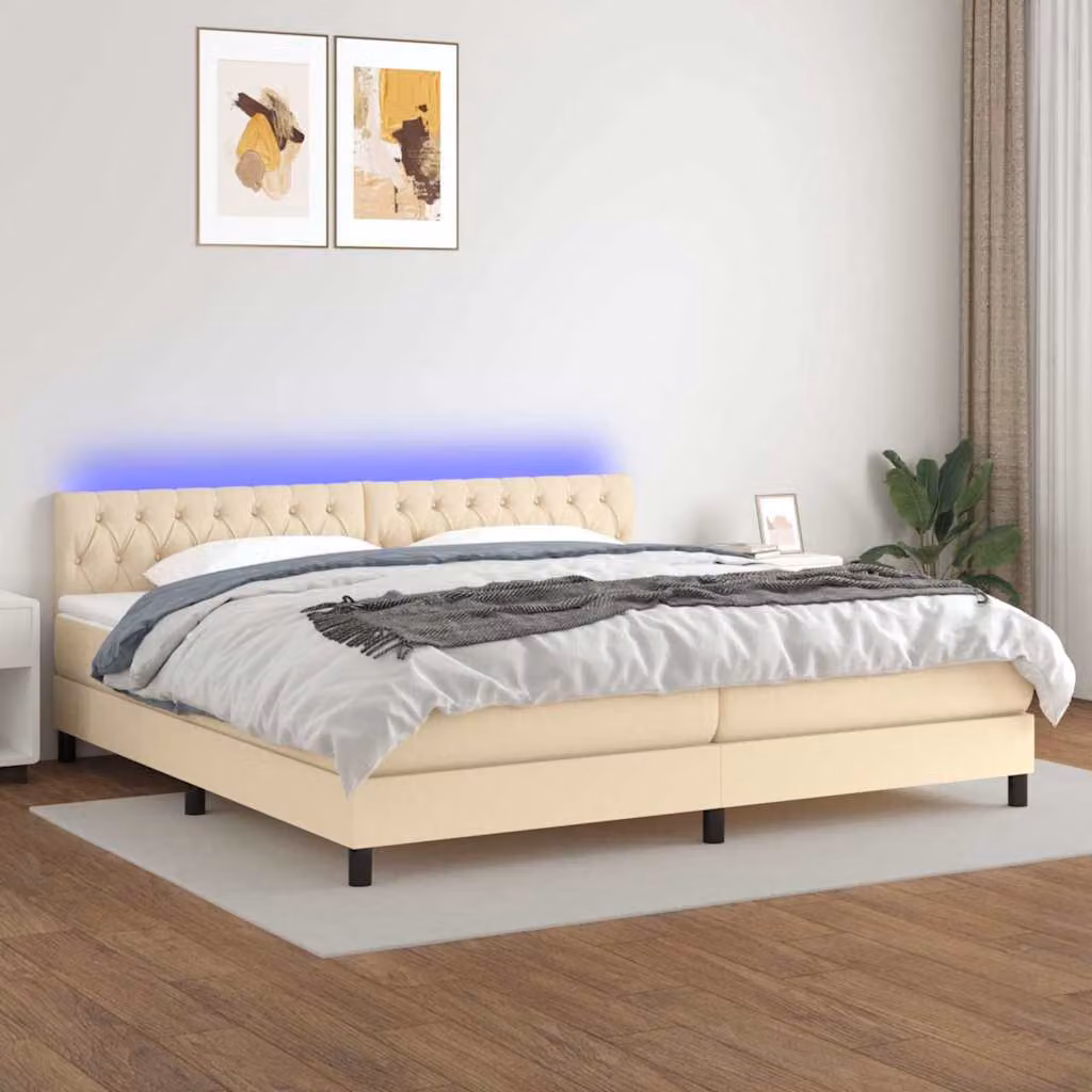 Letto Ibrido con Materasso e Illuminazione LED vidaXL in Tessuto Bianco e Beige L/P: 200 x 200 cm – 1