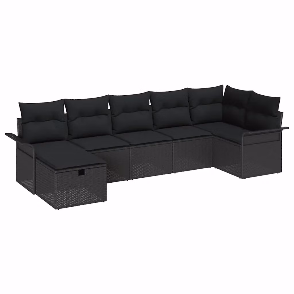 Set Divano da Giardino vidaXL 7 Pezzi in Polyrattan Nero con Cuscini e Tavolino – 2