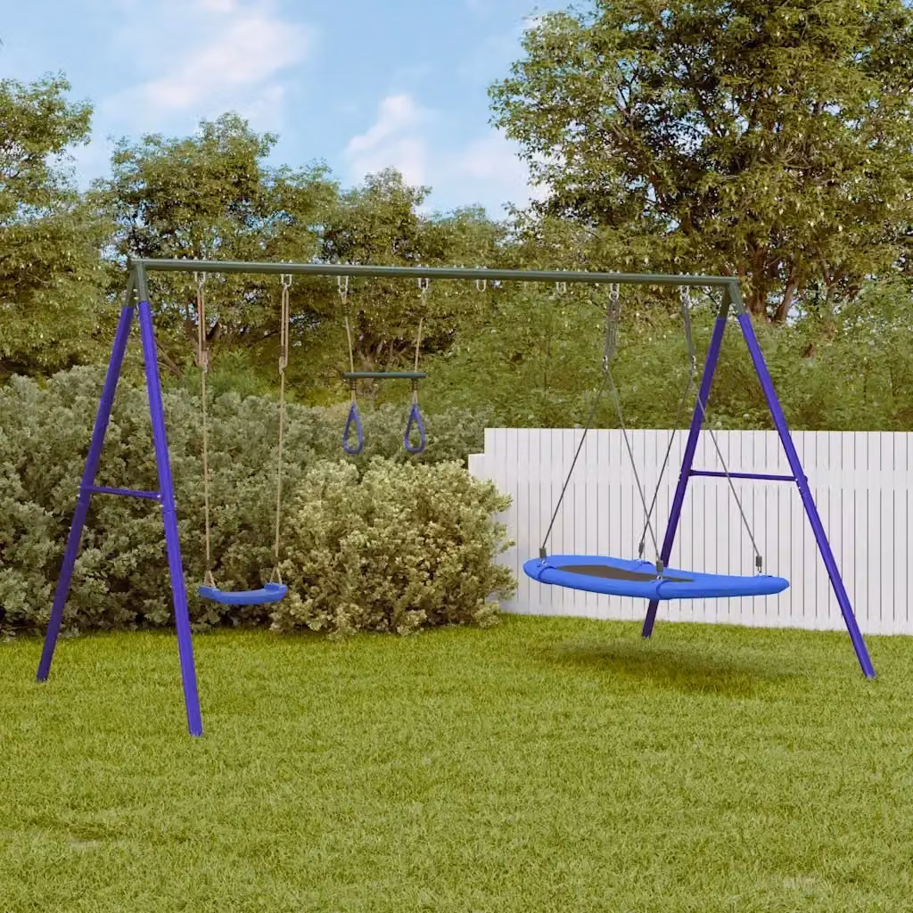 Set Gioco da Esterno con Altalena Trapezio e Altalena Nido CFW1172406 Blu e Verde, Altezza: 185 cm – 2