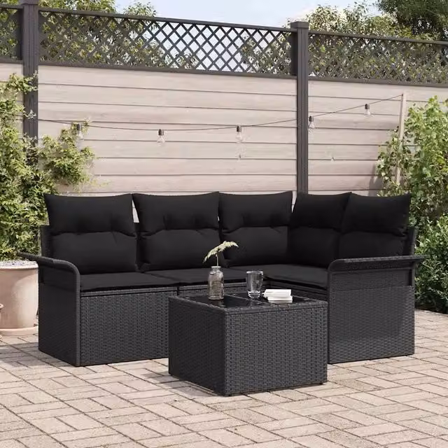 Set Divano da Giardino 5 pz Nero polyrattan 3345353