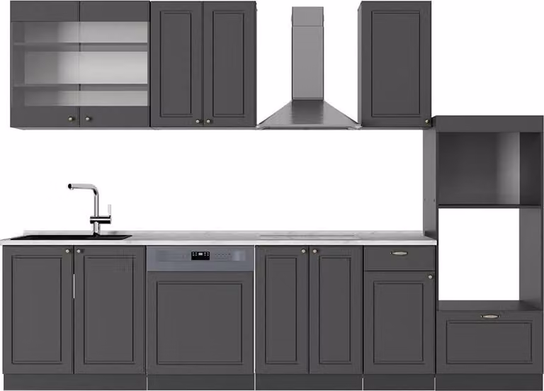Cucina componibile Vicco Fame-Line Antracite-oro rustico 300 cm con armadio alto, PL Marmo, Model 56899