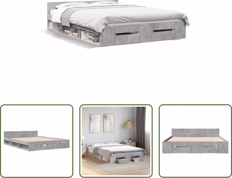 The Living Store Struttura letto con cassetti grigio cemento 120x190 cm materiale legno