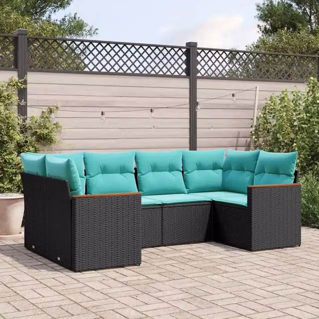 Set Divani da Giardino 6 pz con Cuscini Nero in Polyrattan 3226260