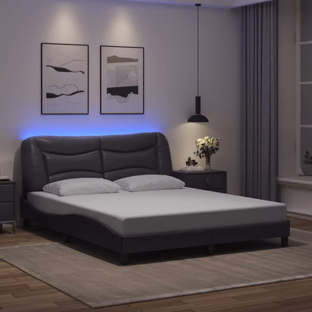 vidaXL Giroletto Hvar Grigio con LED e porta USB senza materasso L: 200 cm, P: 160 cm, H: 74,5 cm – 1