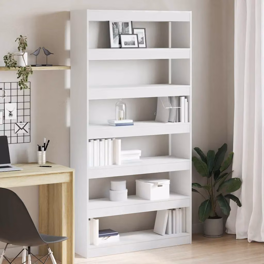 vidaXL Armadio per Libri Moderno in MDF con 6 Livelli, Bianco, L 100 cm x P 30 cm x H 198 cm
