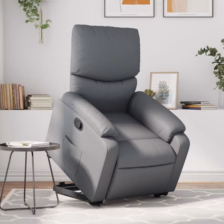 vidaXL Poltrona Alzapersona Reclinabile Grigia in Similpelle con Assistenza Elettrica