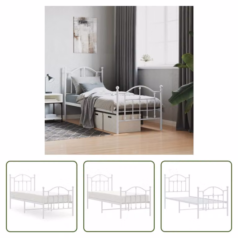 The Living Store Struttura letto con testiera e pediera in metallo bianco 75x190 cm