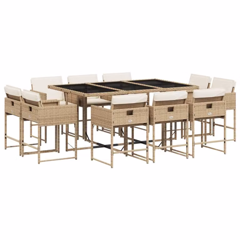 Set da Pranzo da Giardino 11 pz con Cuscini Beige in Polyrattan