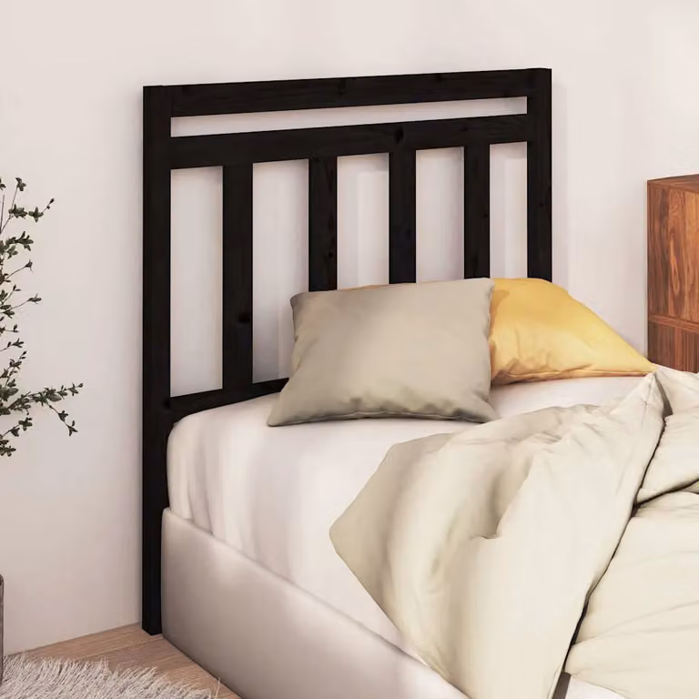 Testiera per letto vidaXL in legno massello di pino, colore nero, L 96 cm x P 4 cm x H 100 cm