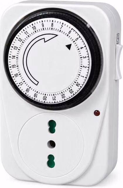 Presa con timer 24 ore per accensione e spegnimento automatico, timer meccanico giornaliero, presa elettrica 220-240V, potenza max 3000W