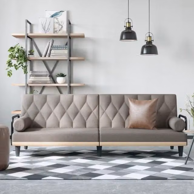 Divano Letto Moderno vidaXL in Tessuto Beige con Struttura in Legno – 1
