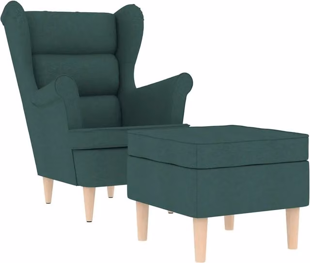 Poltrona | Sedia Relax con Poggiapiedi Verde Scuro in Tessuto