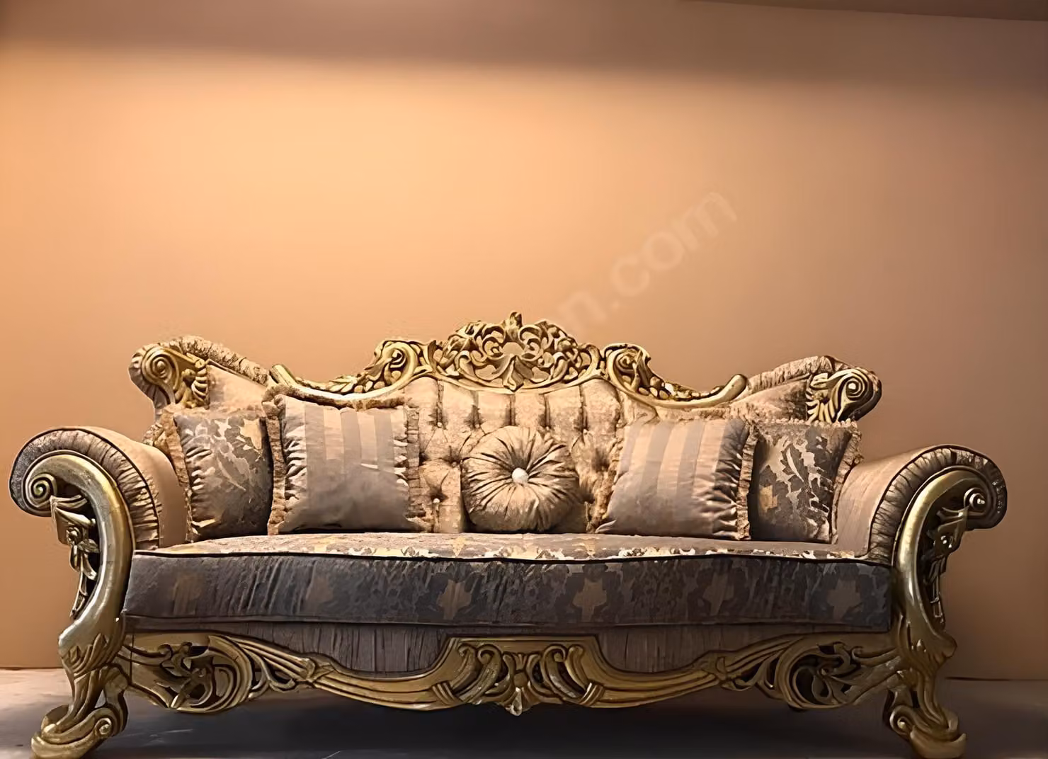 Chesterfield Barock Dreisitzer Couch Möbel Sofa Couchen Stoff Gold