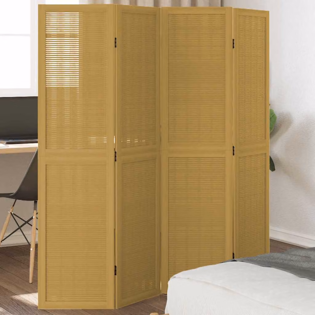 Divisorio Ambienti vidaXL con 4 Pannelli in Legno Massello di Paulownia Marrone con Design a Righe Moderno H: 160 cm, L: 145 cm