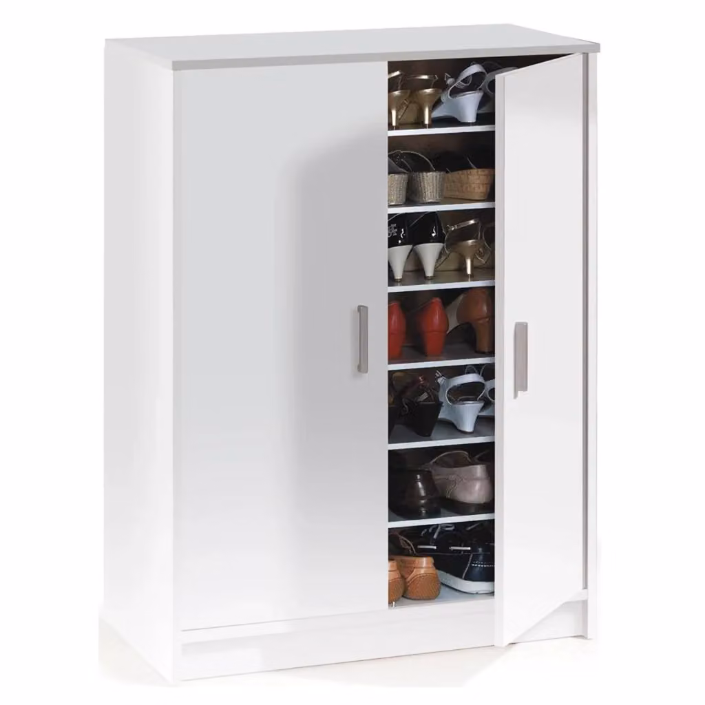 Armadio multiuso Arful DMORA con 2 ante e 6 ripiani, scarpiera moderna bianca L: 75 cm, P: 36 cm, H: 101 cm – 2