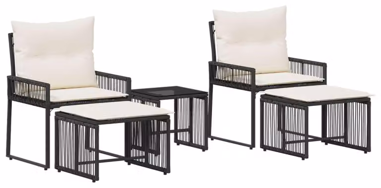 Set di Mobili da Esterno 11 pcs Nero e Bianco Crema polyrattan